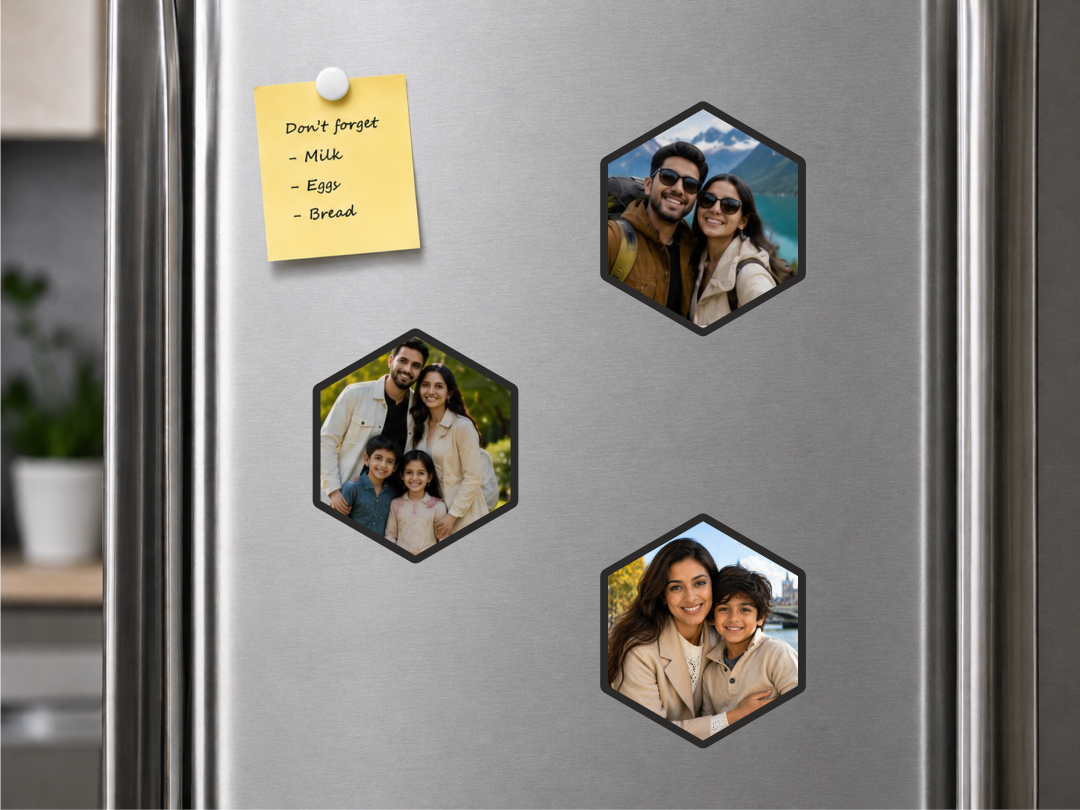 Hexagon Shaped Fridge Magnetic Photo Collage set of 3