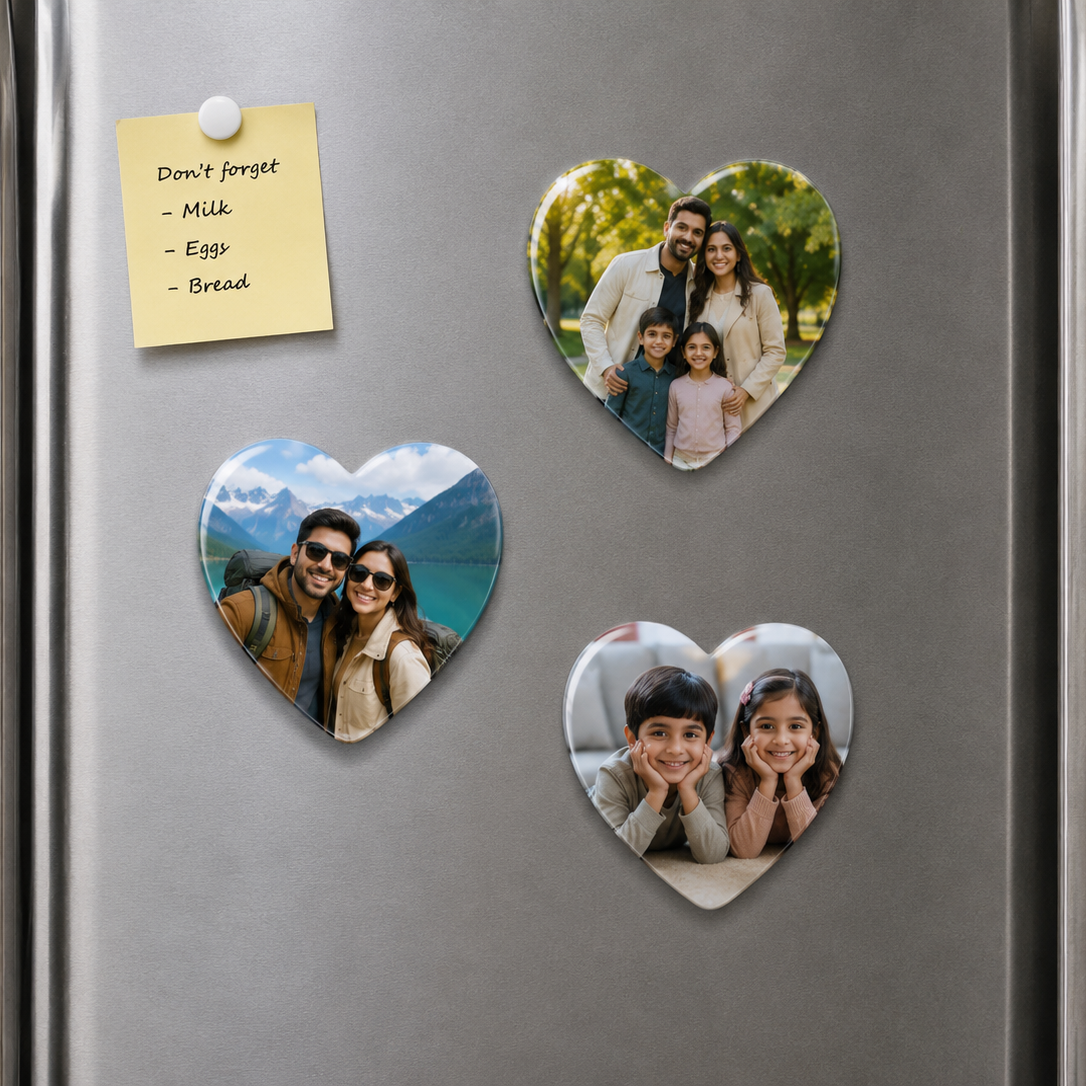 Heart Shaped Fridge Magnetic Photo Collage set of 3